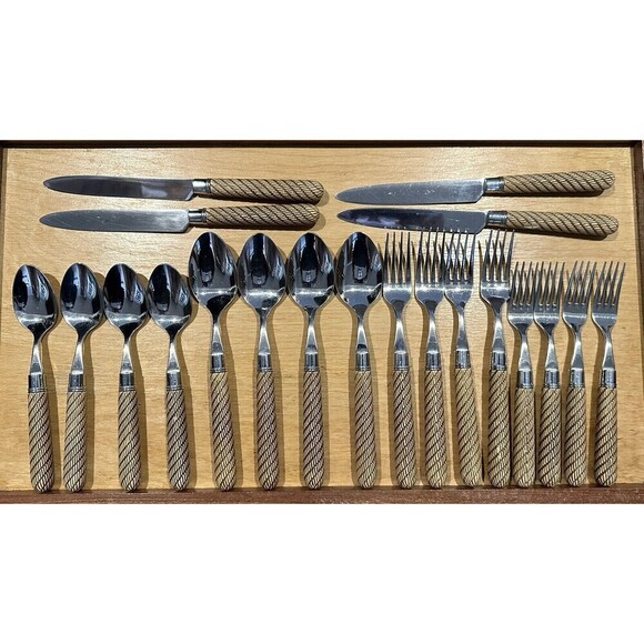 Mikasa Thailand MIS33 Stainless Flatware Service for 4 Brown Tan Swirled Stripes - Picture 1 of 9